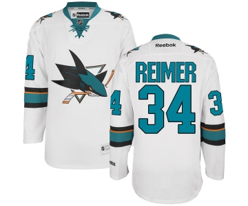 Men's San Jose Sharks #34 James Reimer White Away Hockey Jersey