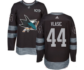 Men's San Jose Sharks #44 Marc-Edouard Vlasic Black 100th Anniversary Stitched NHL 2017 adidas Hockey Jersey