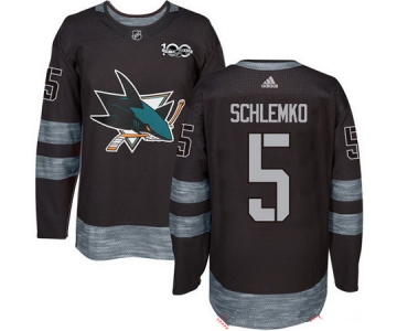 Men's San Jose Sharks #5 David Schlemko Black 100th Anniversary Stitched NHL 2017 adidas Hockey Jersey