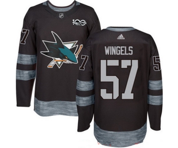 Men's San Jose Sharks #57 Tommy Wingels Black 100th Anniversary Stitched NHL 2017 adidas Hockey Jersey