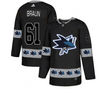Men's San Jose Sharks #61 Justin Braun Black Team Logos Fashion Adidas Jersey