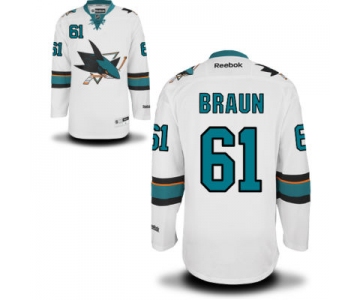 Men's San Jose Sharks #61 Justin Braun White Away Hockey Jersey