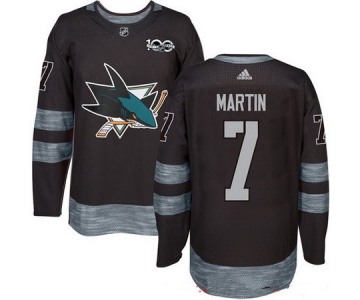 Men's San Jose Sharks #7 Paul Martin Black 100th Anniversary Stitched NHL 2017 adidas Hockey Jersey