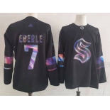 Men's Seattle Kraken #7 Jordan Eberle Black Iridescent Holographic Authentic Jersey