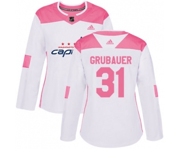 Adidas Washington Capitals #31 Philipp Grubauer White Pink Authentic Fashion Women's Stitched NHL Jersey