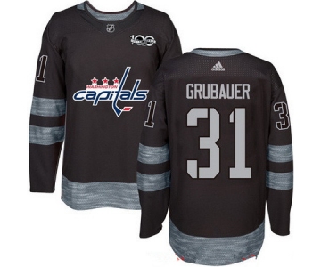 Men's Washington Capitals #31 Philipp Grubauer Black 100th Anniversary Stitched NHL 2017 adidas Hockey Jersey