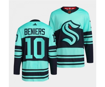 Men's Seattle Kraken #10 Matty Beniers Ice Blue 2022-23 Reverse Retro Stitched Jersey