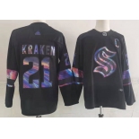 Men's Seattle Kraken #21 Kraken Black Iridescent Holographic Authentic Jersey