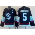 Men's Seattle Kraken #5 Mark Giordano Navy Authentic Jersey