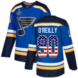 Blues #90 Ryan O'Reilly Blue Home Authentic USA Flag Stanley Cup Champions Stitched Hockey Jersey