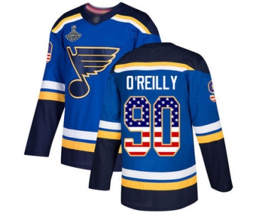 Blues #90 Ryan O'Reilly Blue Home Authentic USA Flag Stanley Cup Champions Stitched Hockey Jersey