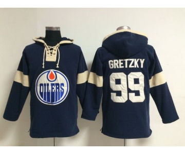 2014 Old Time Hockey Edmonton Oilers #99 Wayne Gretzky Navy Blue Hoodie