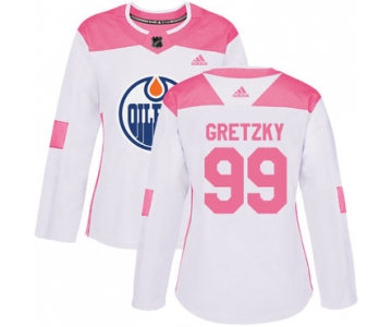 Adidas Edmonton Oilers #99 Wayne Gretzky White Pink Authentic Fashion Women's Stitched NHL Jersey