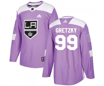 Adidas Los Angeles Kings #99 Wayne Gretzky Purple Authentic Fights Cancer Stitched Youth NHL Jersey