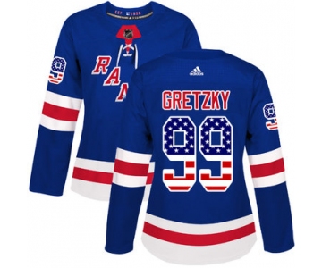 Adidas New York Rangers #99 Wayne Gretzky Royal Blue Home Authentic USA Flag Women's Stitched NHL Jersey