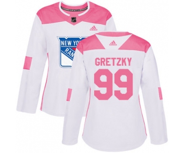 Adidas New York Rangers #99 Wayne Gretzky White Pink Authentic Fashion Women's Stitched NHL Jersey