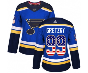 Adidas St.Louis Blues #99 Wayne Gretzky Blue Home Authentic USA Flag Women's Stitched NHL Jersey