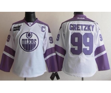 Edmonton Oilers #99 Wayne Gretzky White Womens Fights Cancer Jersey