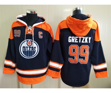 Men's Edmonton Oilers #99 Wayne Gretzky NEW Navy Blue Stitched Hockey Hoodie