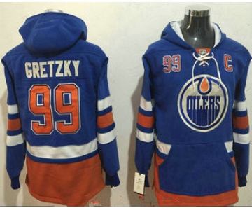 Men's Edmonton Oilers #99 Wayne Gretzky NEW Royal Blue Stitched NHL Old Tim Hockey Hoodie