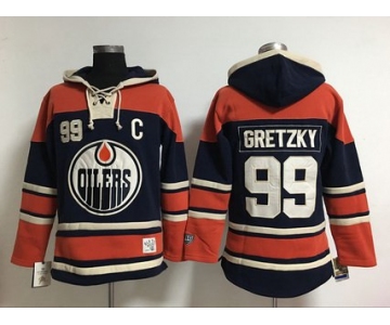 Men's Edmonton Oilers #99 Wayne Gretzky Old Time Hockey Navy Blue Hoodie