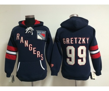 Old Time Hockey New York Rangers #99 Wayne Gretzky Navy Blue Womens Hoodie