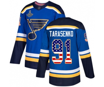 Blues #91 Vladimir Tarasenko Blue Home Authentic USA Flag Stanley Cup Champions Stitched Hockey Jersey