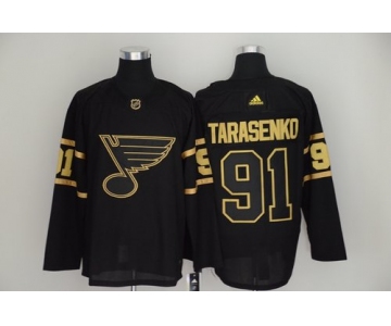 Men's St. Louis Blues 91 Vladimir Tarasenko Black Gold Adidas Jersey
