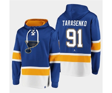 Men's St. Louis Blues #91 Vladimir Tarasenko Blue Ageless Must-Have Lace-Up Pullover Hoodie