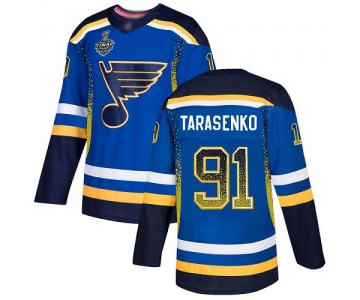 Men's St. Louis Blues #91 Vladimir Tarasenko Blue Home Authentic Drift Fashion 2019 Stanley Cup Final Bound Stitched Hockey Jersey