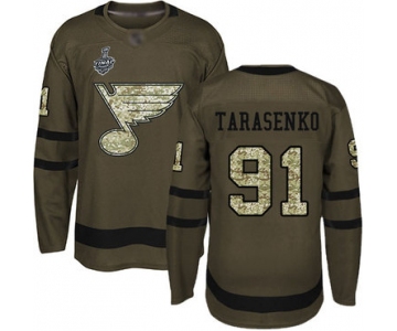 Men's St. Louis Blues #91 Vladimir Tarasenko Green Salute to Service 2019 Stanley Cup Final Bound Stitched Hockey Jersey