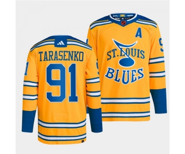 Men's St. Louis Blues #91 Vladimir Tarasenko Yellow 2022-23 Reverse Retro Stitched Jersey