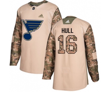 Adidas Blues #16 Brett Hull Camo Authentic 2017 Veterans Day Stitched NHL Jersey