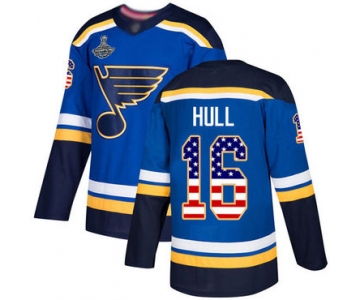 Blues #16 Brett Hull Blue Home Authentic USA Flag Stanley Cup Champions Stitched Hockey Jersey