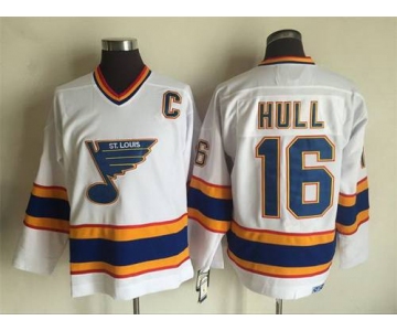 Men's St. Louis Blues #16 Brett Hull 1998-99 White CCM Vintage Throwback Jersey