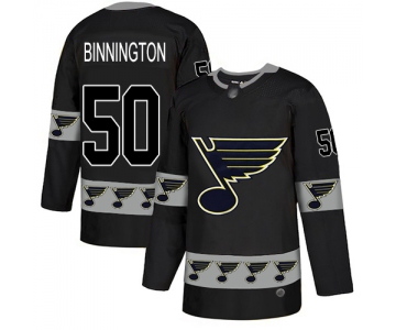 Blues #50 Jordan Binnington Black Authentic Team Logo Fashion Stitched Hockey Jersey