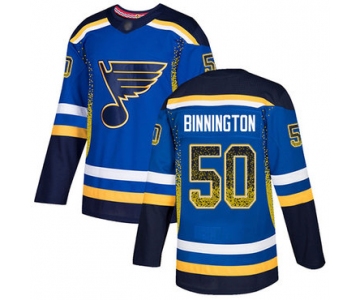 Blues #50 Jordan Binnington Blue Home Authentic Drift Fashion Stitched Hockey Jersey