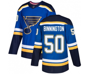 Blues #50 Jordan Binnington Blue Home Authentic Stitched Hockey Jersey