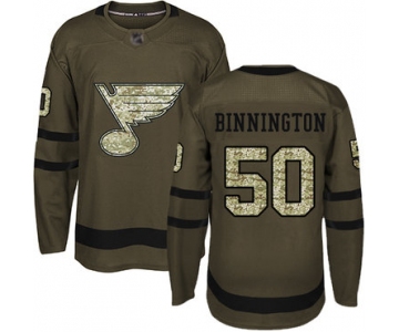 Blues #50 Jordan Binnington Green Salute to Service Stitched Hockey Jersey