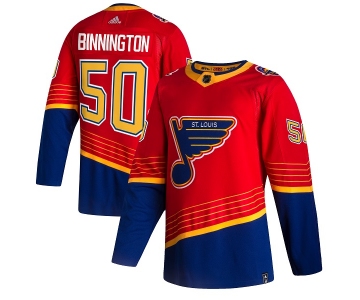 Men's St. Louis Blues #50 Jordan Binnington 2021 Red Reverse Retro Stitched Jersey