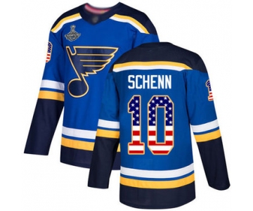 Blues #10 Brayden Schenn Blue Home Authentic USA Flag Stanley Cup Champions Stitched Hockey Jersey