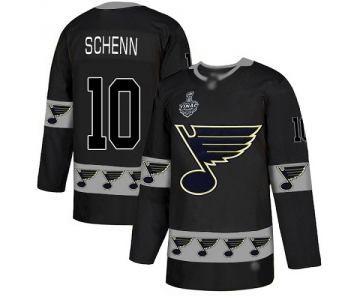 Men's St. Louis Blues #10 Brayden Schenn Black Authentic Team Logo Fashion 2019 Stanley Cup Final Bound Stitched Hockey Jersey