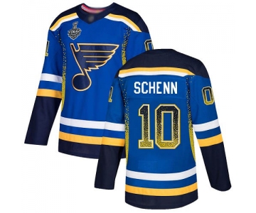 Men's St. Louis Blues #10 Brayden Schenn Blue Home Authentic Drift Fashion 2019 Stanley Cup Final Bound Stitched Hockey Jersey