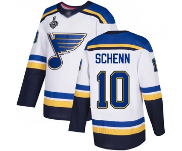 Men's St. Louis Blues #10 Brayden Schenn White Road Authentic 2019 Stanley Cup Final Bound Stitched Hockey Jersey