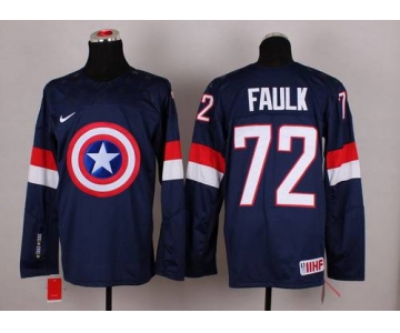 2015 Men's Team USA #72 Justin Faulk Captain America Fashion Navy Blue Jersey