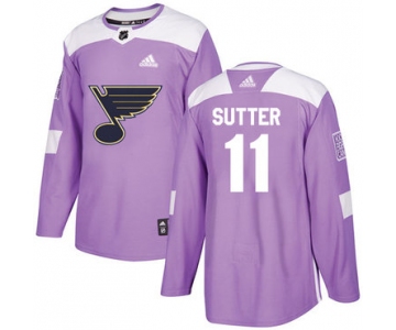 Adidas Blues #11 Brian Sutter Purple Authentic Fights Cancer Stitched NHL Jersey