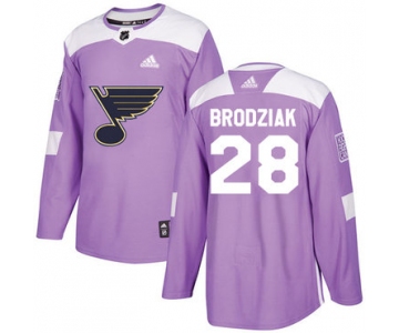 Adidas Blues #28 Kyle Brodziak Purple Authentic Fights Cancer Stitched NHL Jersey