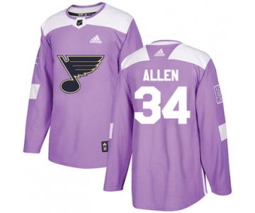 Adidas Blues #34 Jake Allen Purple Authentic Fights Cancer Stitched NHL Jersey