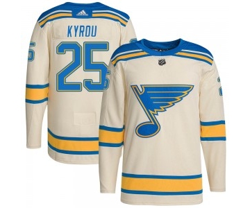 Men's St. Louis Blues #25 Jordan Kyrou Cream 2022 Winter Classic Stitched Jersey