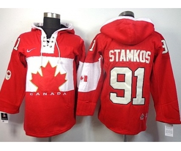 2014 Old Time Hockey Olympics Canada #91 Steven Stamkos Red Hoodie